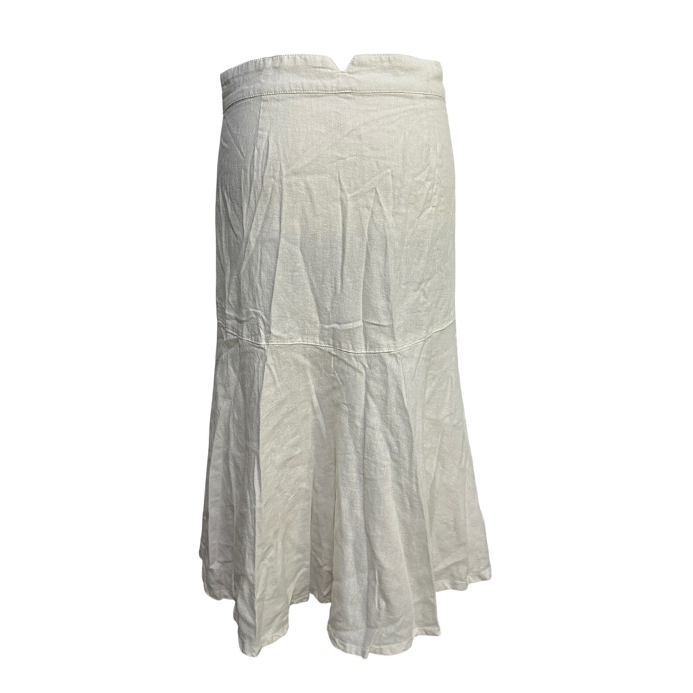 Free People Linen Midi Skirt 6 Ivory Button Boho Coastal Cowgirl Cottagecore - Picture 2 of 11